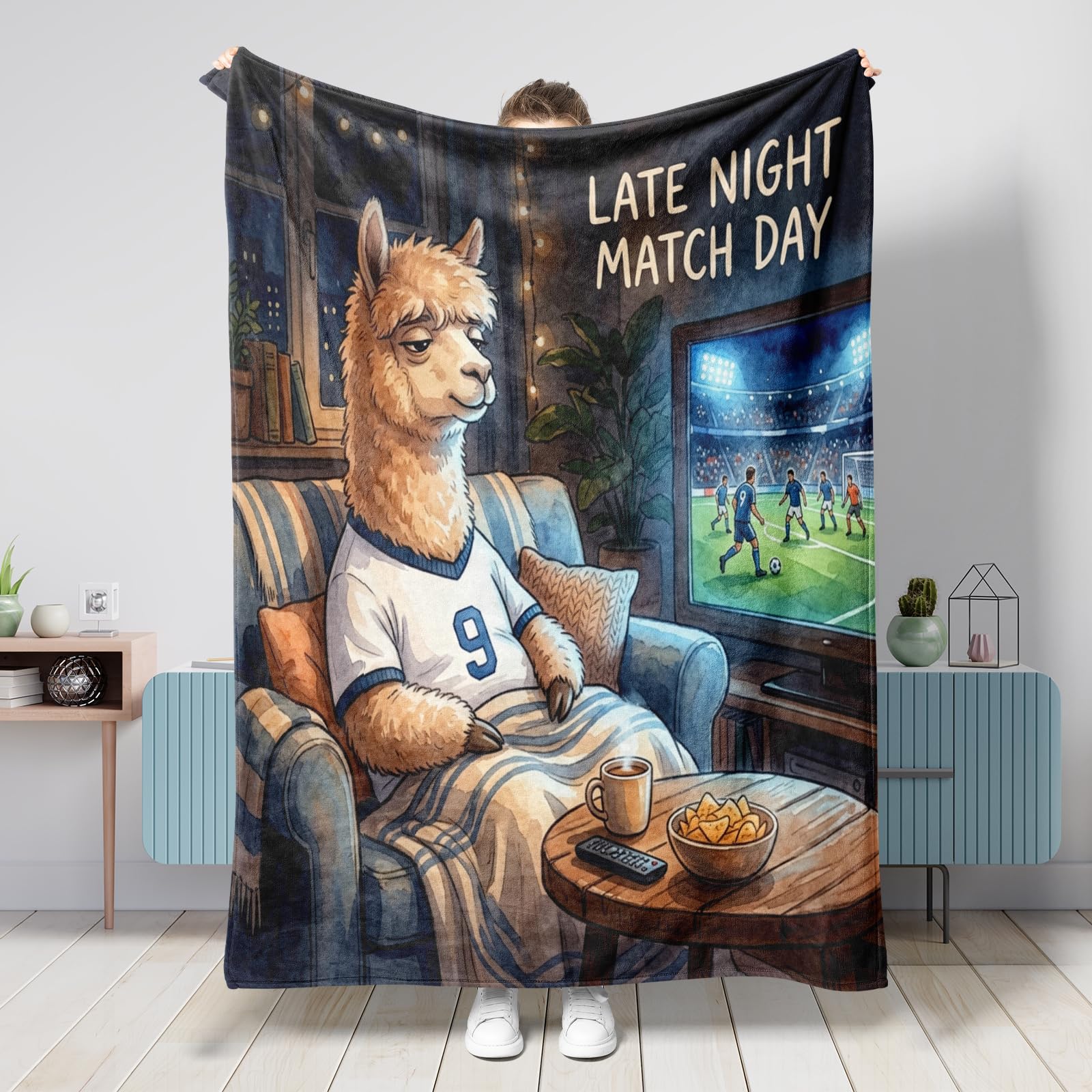 Couverture en flanelle alpagas football 152x203 cm pour canapé et lit