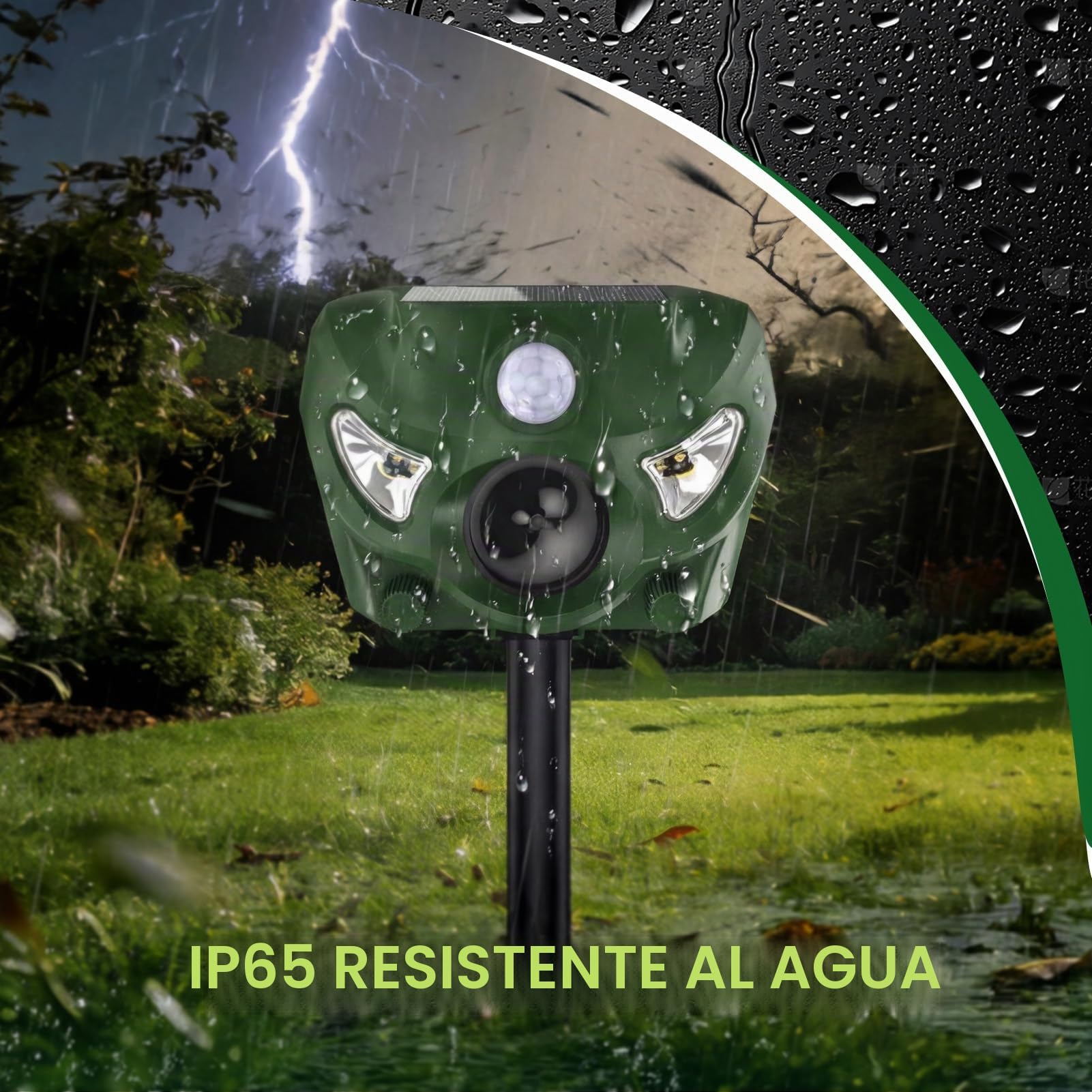 Repelente Gatos, 5 Modos Ahuyentador Gatos para Jardines, 26 Pies Ahuyentador Gatos con Alarma y Luces Intermitentes, para Perros, Ciervo, Zorro, Pájaro, Conejo, Ardilla