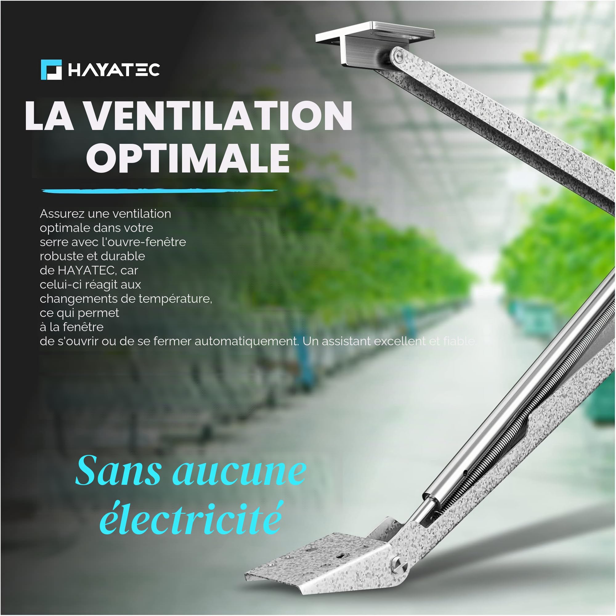 HAYATEC Système d'ouverture automatique pour serre Ouvre-fenêtre pour serre – Régulation de température, sans électricité, robuste et résistant aux intempéries – Capacité de levage de 7 kg, hauteur de