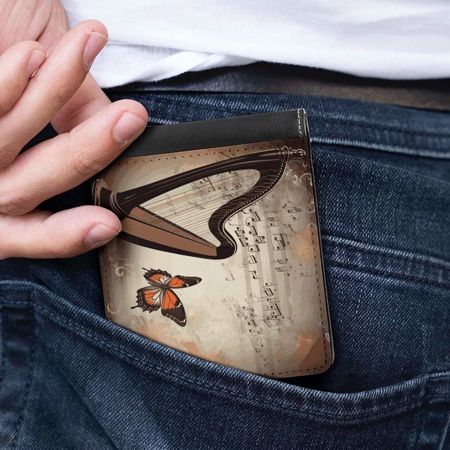 Music Background Bifold Walle Leather Wallets image 5