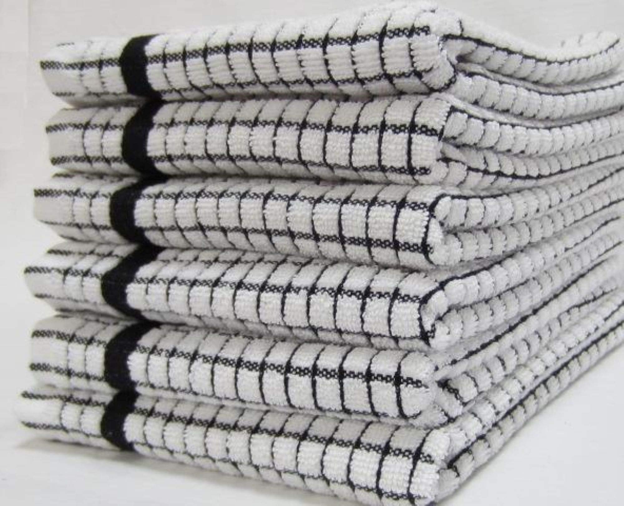 100% Cotton Pack of Six (6) Superdry Terry Check Kitchen Tea Towels in Black & White