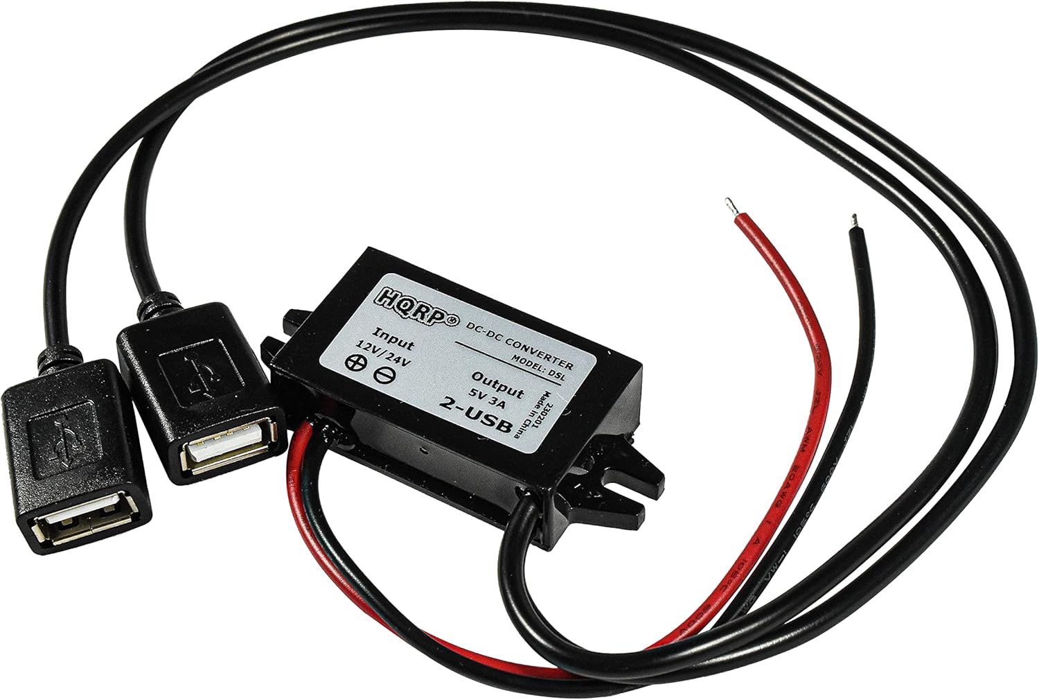 HQRP DC-DC Step Down Converter 12/24V to 5V 3A 15W with 2X USB-A Feminine Connector Energy Provide Adapter Appropriate with Photo voltaic Panel, Automotive Charging Transformation Waterproof Voltage Regulator