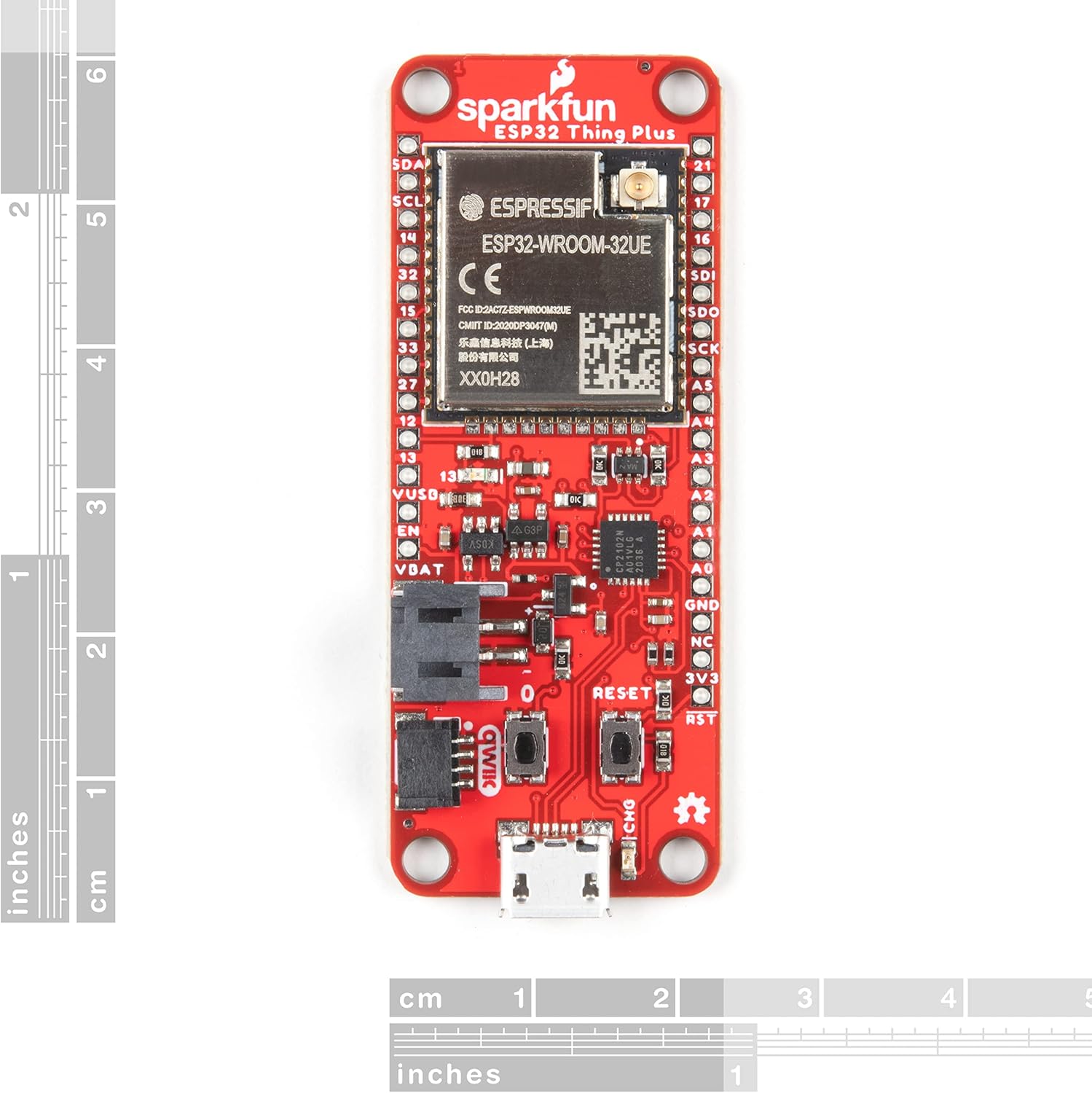 SparkFun Thing Plus - ESP32 WROOM (U.FL) - ESP32-D0WDQ6 chip - 16MB Flash Memory - 520kB Internal SRAM - Integrated 802.11 BGN WiFi transceiver