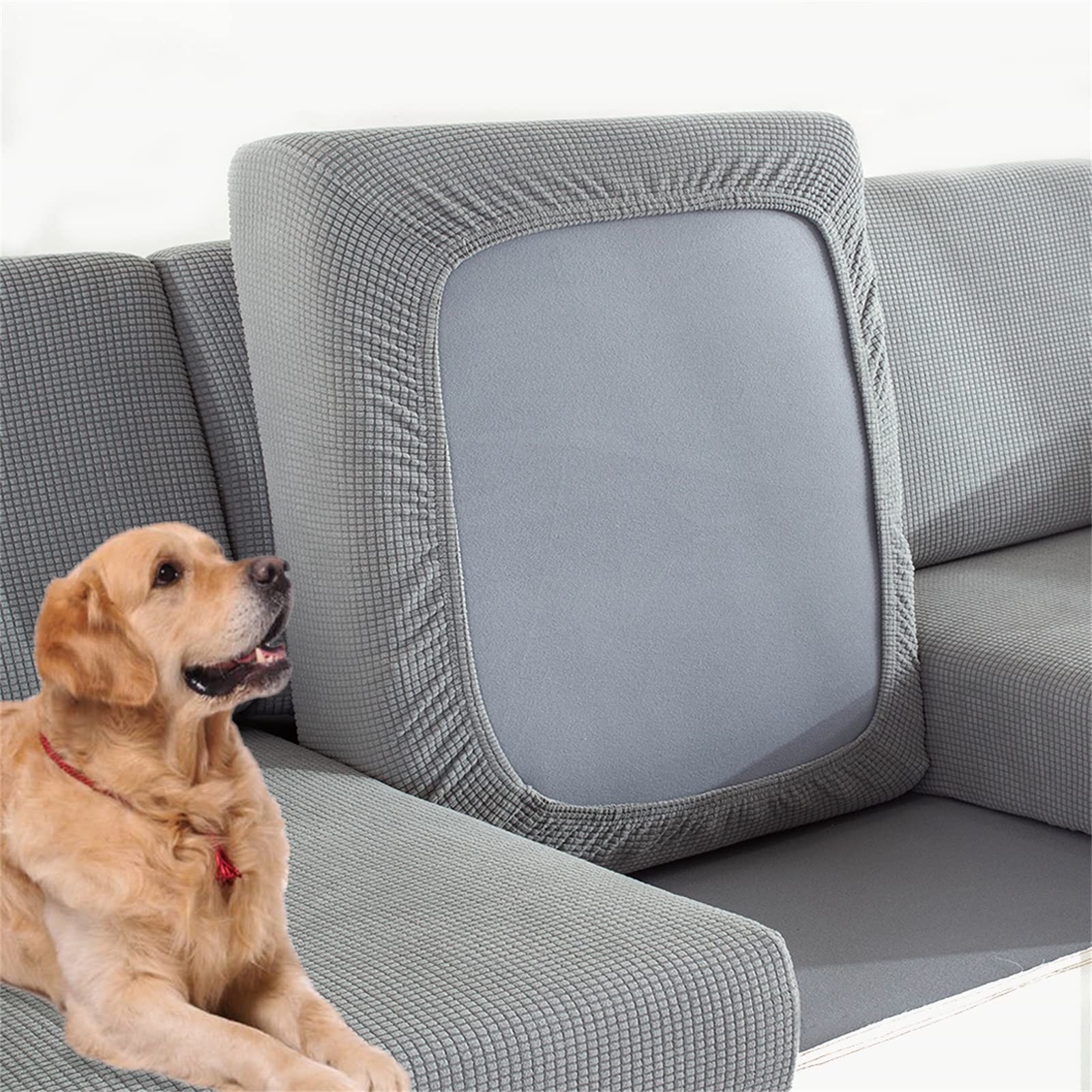 Sofa Seat Cushion Cover, Stretch Sofa Seat Cushion Cover, Elastic Cushion Covers, Slipcover for Sofa Seat Cushion, Non-slip Jacquard Corn Kernel (Light Grey,Large-Backrest Cover)