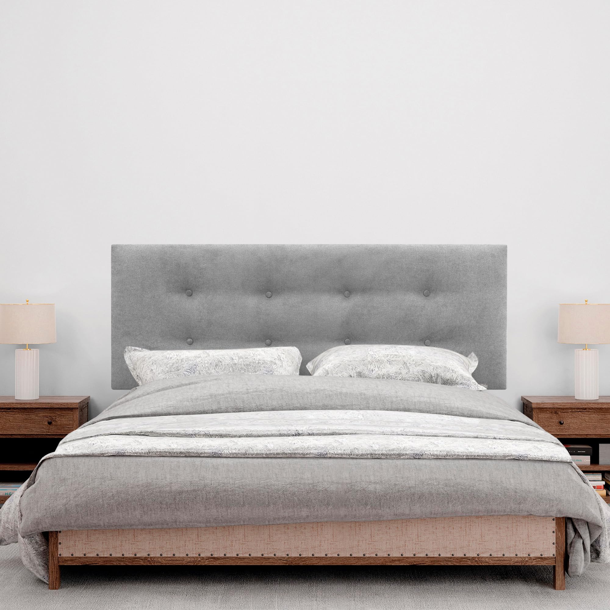 DHOME Cabecero de Polipiel o Tela AQUALINE Pro con 2 Hileras de Botones y Patas Cabezal Tapizado Cama Lujo (Tela Gris, 160x105cm (Camas 150/160))