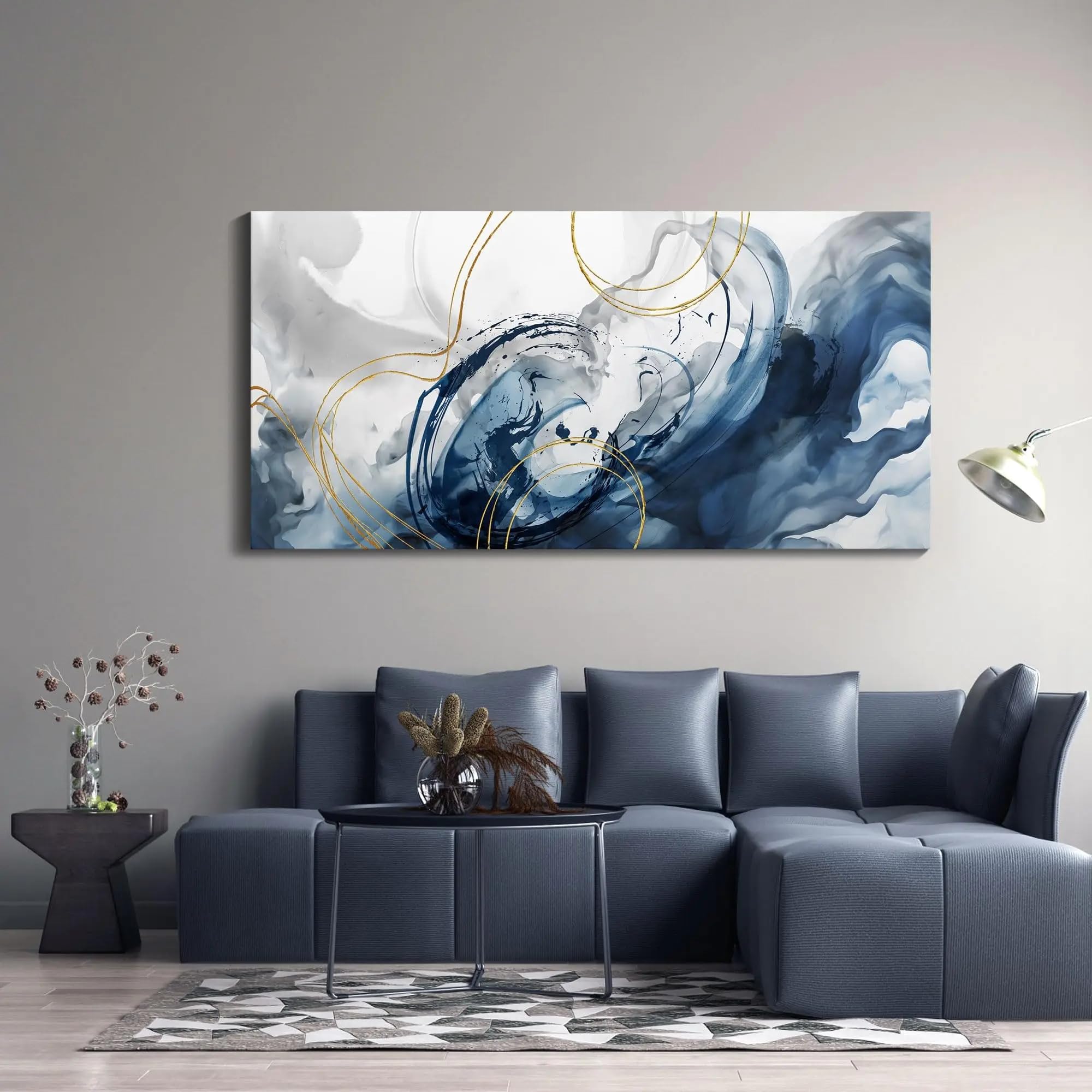 GOSRD Canvas Prints Poster Painting Abstract Watercolor Art Ink Wash Style Wall Decor With Free Lines, Home Cafe Decor(55X110cm)