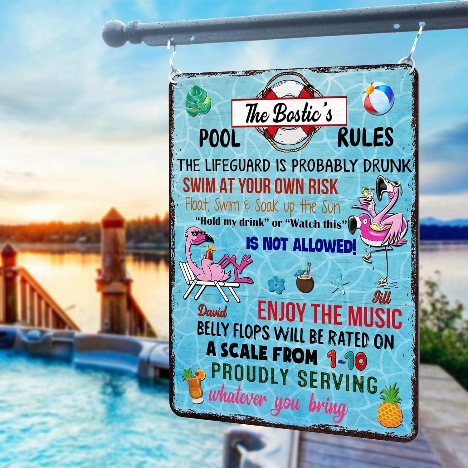 V Vibepy All Over Printed No Real Led Neon, Personalized Pool Signs, Metal Bar Sign, Backyard Bar Sign, Bar Grill Sign, 8x12", 12x18", 16x24 Pool Bar Sign, Backyard Sign, Summer Sign (009)