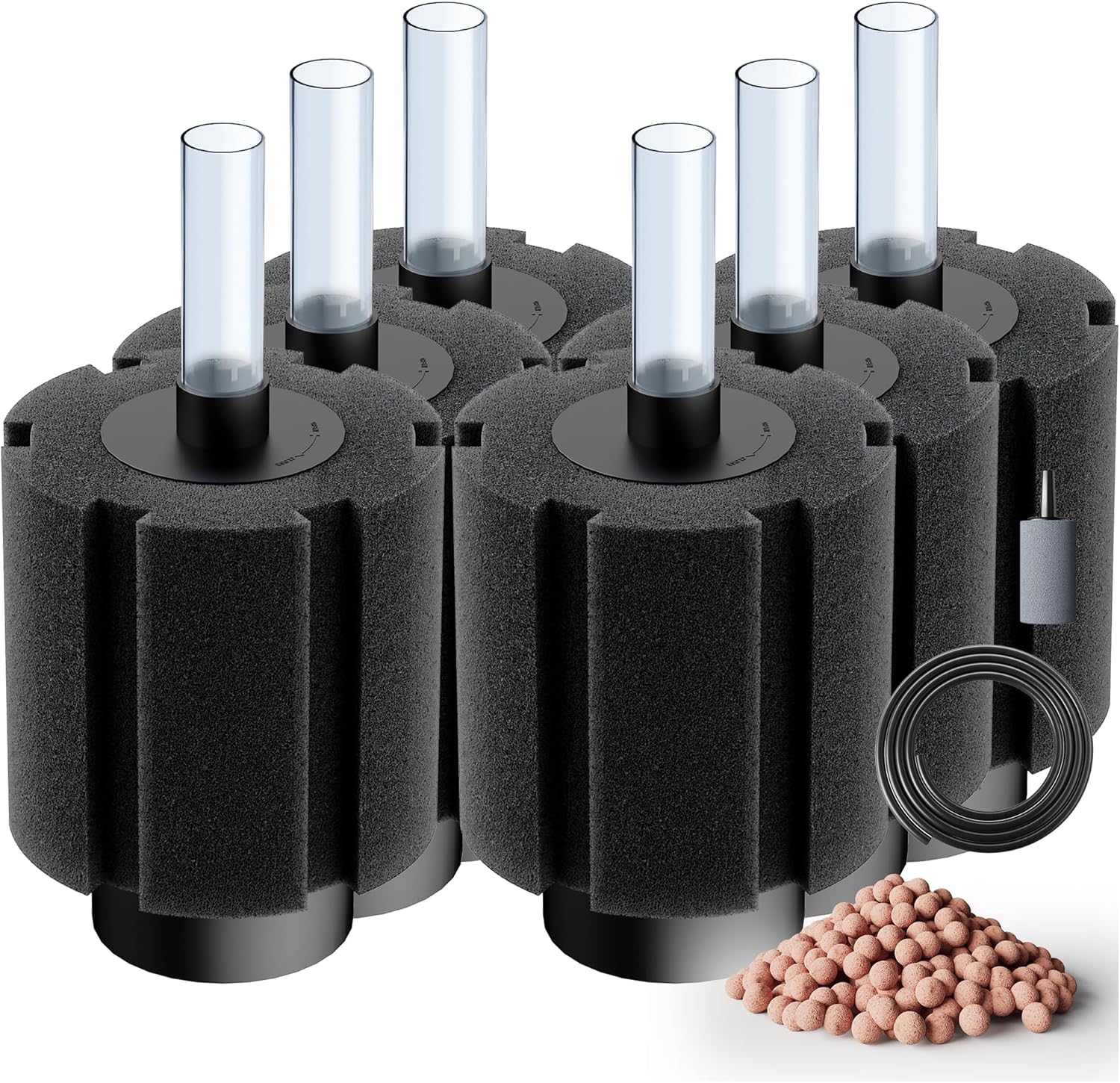50-80 Gal Aquarium Sponge Filter with Ceramic Media and Bubble Diffuser Ultra Quiet Fish Tank Filters fit Breeding Fry Betta Shrimp Fish Tank (Medium(6 Pack) for 50-80 Gallon)