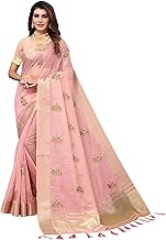 ALAGINI Women's Assam Cotton Silk With Golden Border Thread Embroidered Work Saree With Blouse Piece