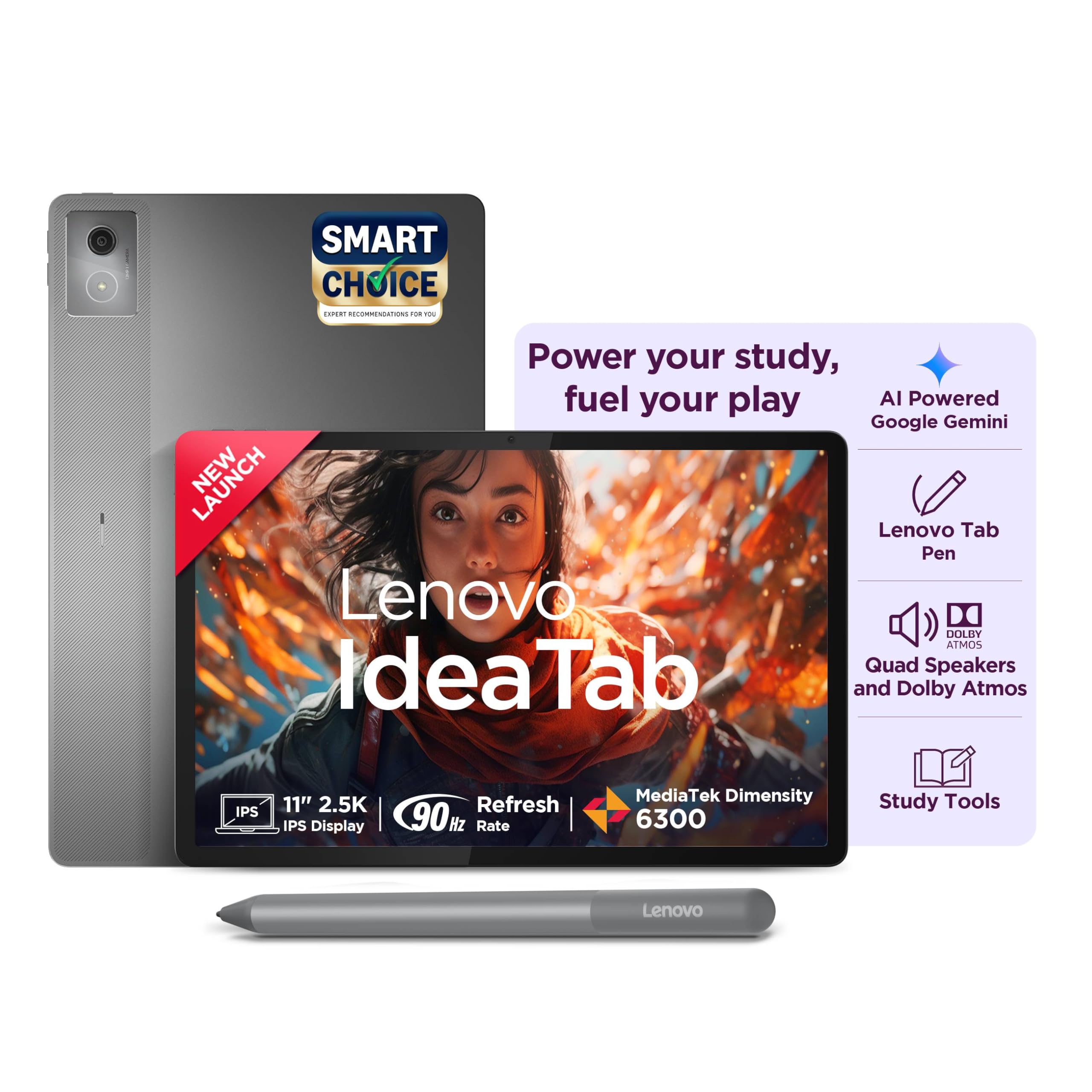 Lenovo Idea Tab with Pen| Wi-Fi| 11", 2.5K Display with 500 nits Brightness| 8 GB RAM + 256 GB ROM (Expandable up to 2 TB)| MediaTek Dimensity 6300| Android 15|4-Speakers with Dolby Atmos