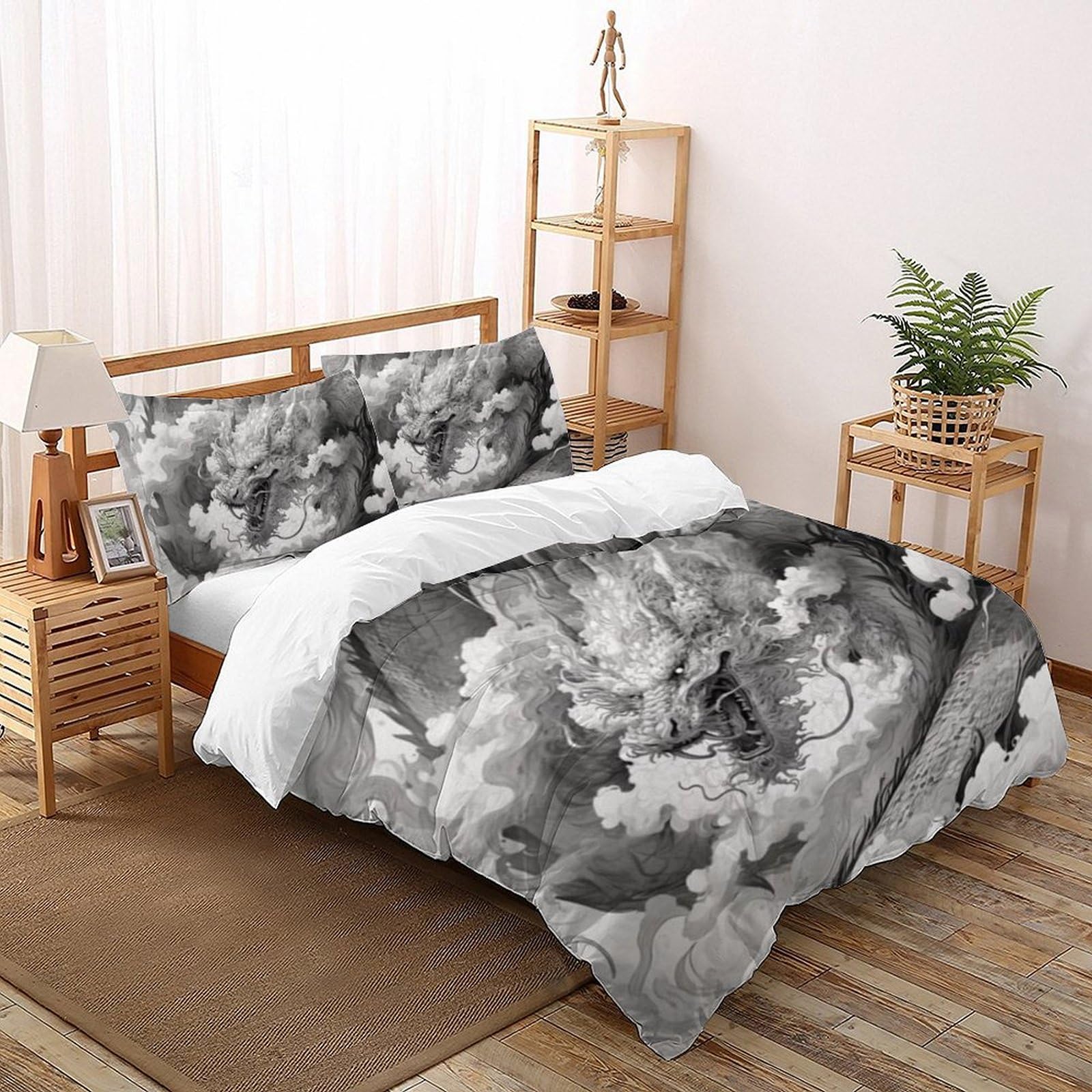 Housse de couette animauxs imprimé 3D zippée 200x200cm pour enfiler la couette de lit fille sans effort