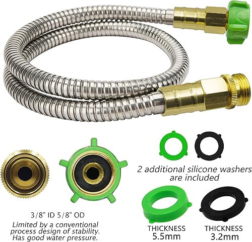 Miniatura 5 de YANWOO Manguera de jardín de acero inoxidable 304 de 120 pies con conector de metal hembra a macho, manguera de agua flexible y ligera, segura para