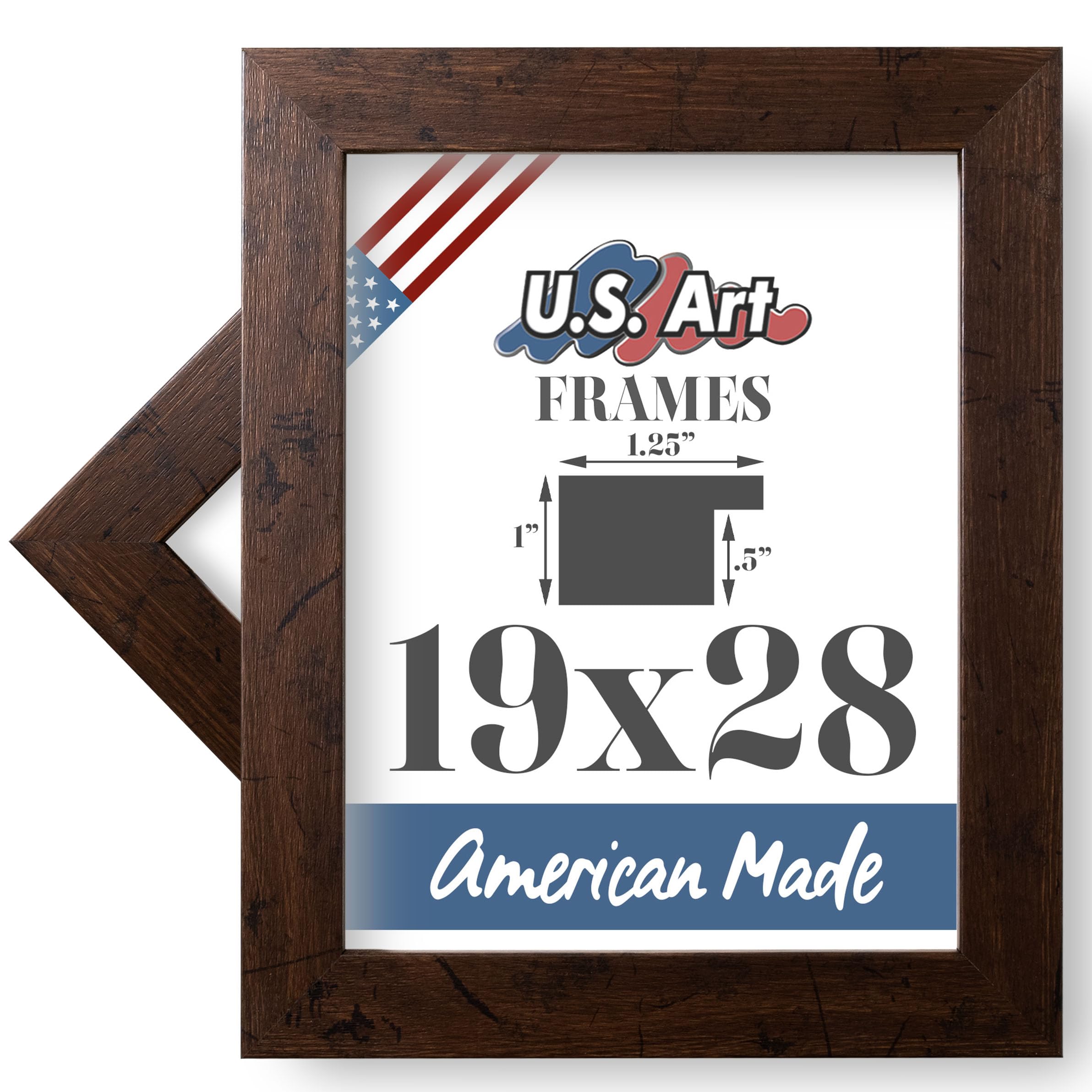 US Art 19x28 Distressed Mahogany Flat 1.25 Inch, Smooth Wrapped Finish Wood Composite Wall Decor Picture Poster Frame