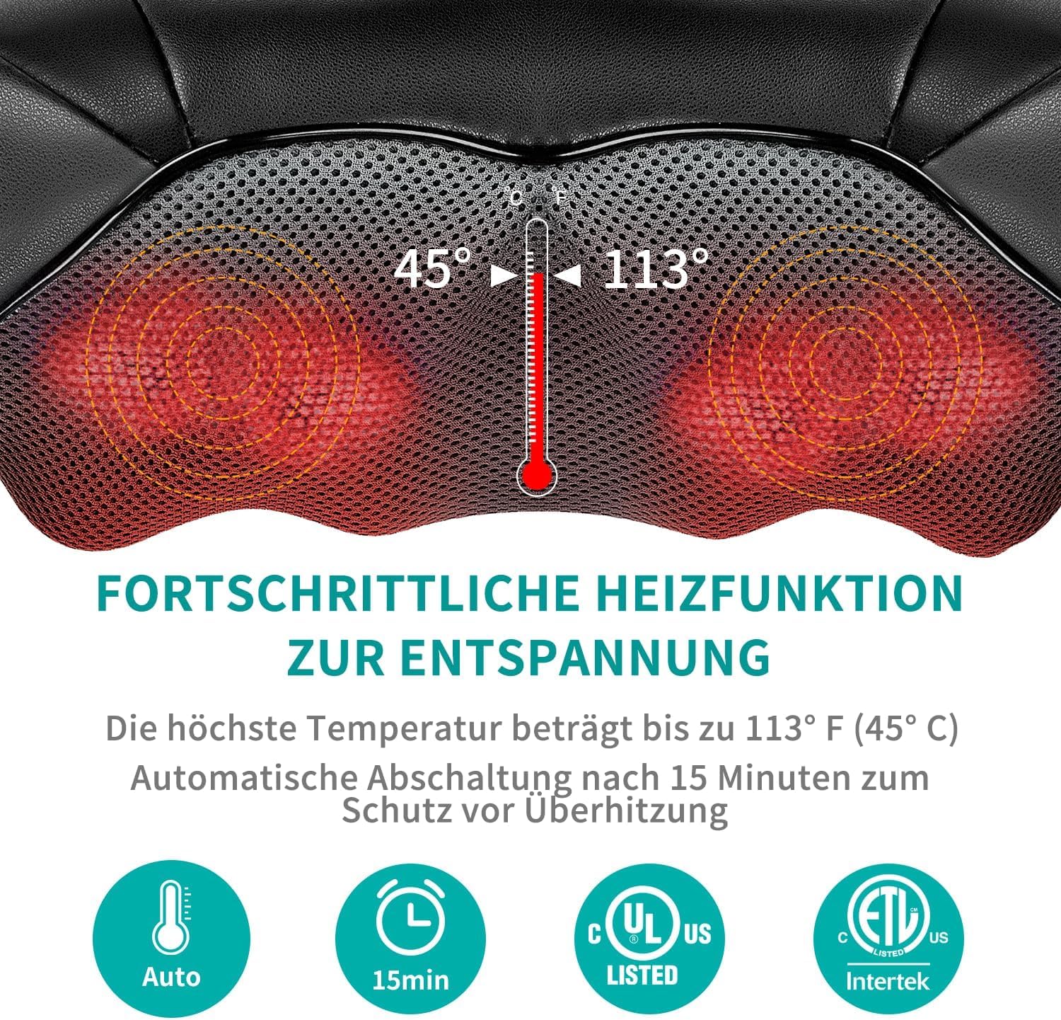 Nekteck 3D shiatsu nackenmassagegerät mit wärme, massagegerät nacken schulter, Tiefengewebe rückenmassagegerät um Muskelschmerzen zu lindern, verwenden Sie es für Nacken, Schulter, Rücken, Füße