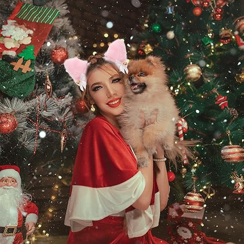 Miniatura 2 de SOIMISS Disfraz de conejo para niña, orejas de gato peludas, diadema de orejas de zorro con campanas para mujeres y niñas, diadema de orejas de