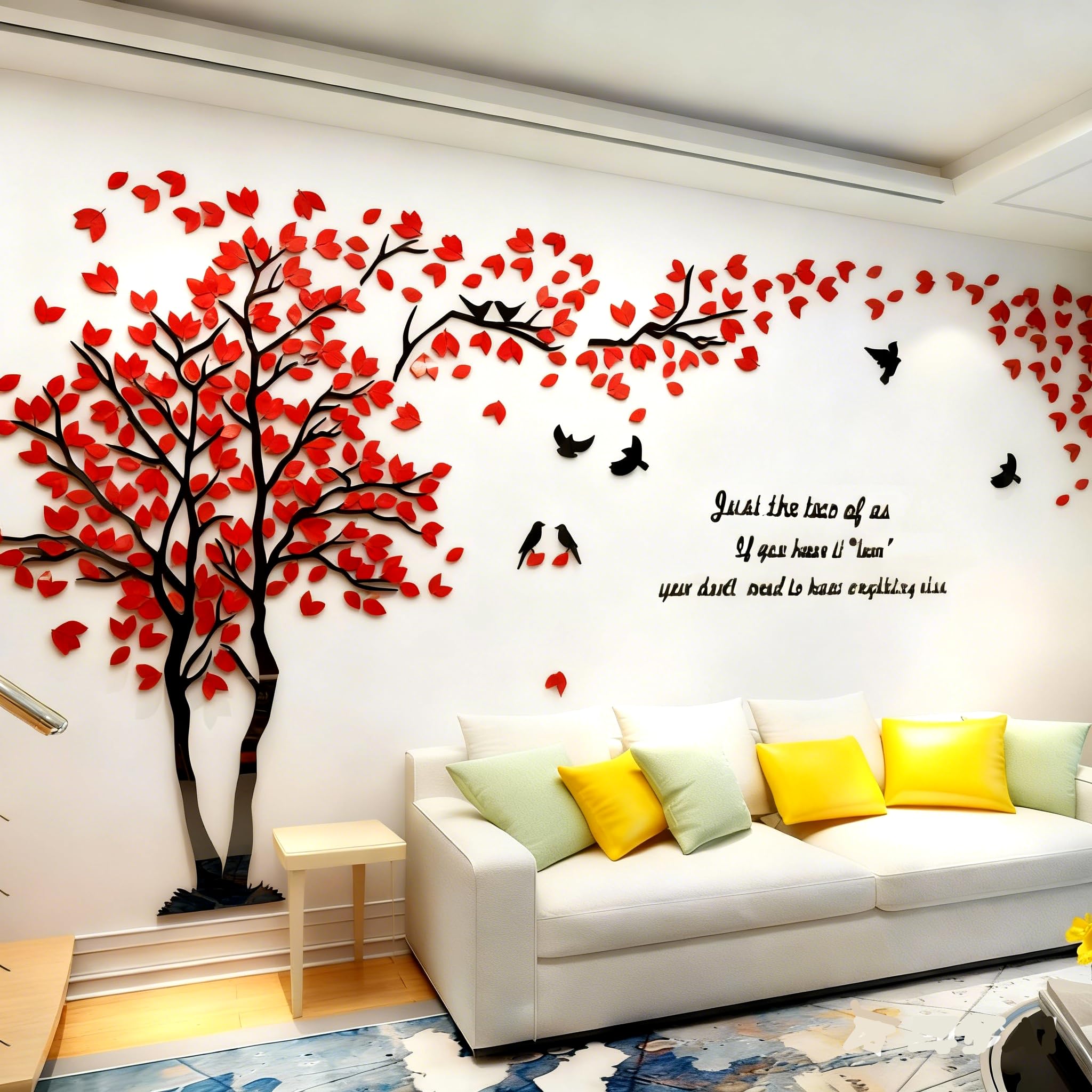 Wandtattoo Baum 3D DIY Wall Stickers Wandaufkleber Wandtattoo Wohnzimmer Schlafzimmer Family Wandsticker für Treppen Halle (Rot Links,L-300 * 150cm)