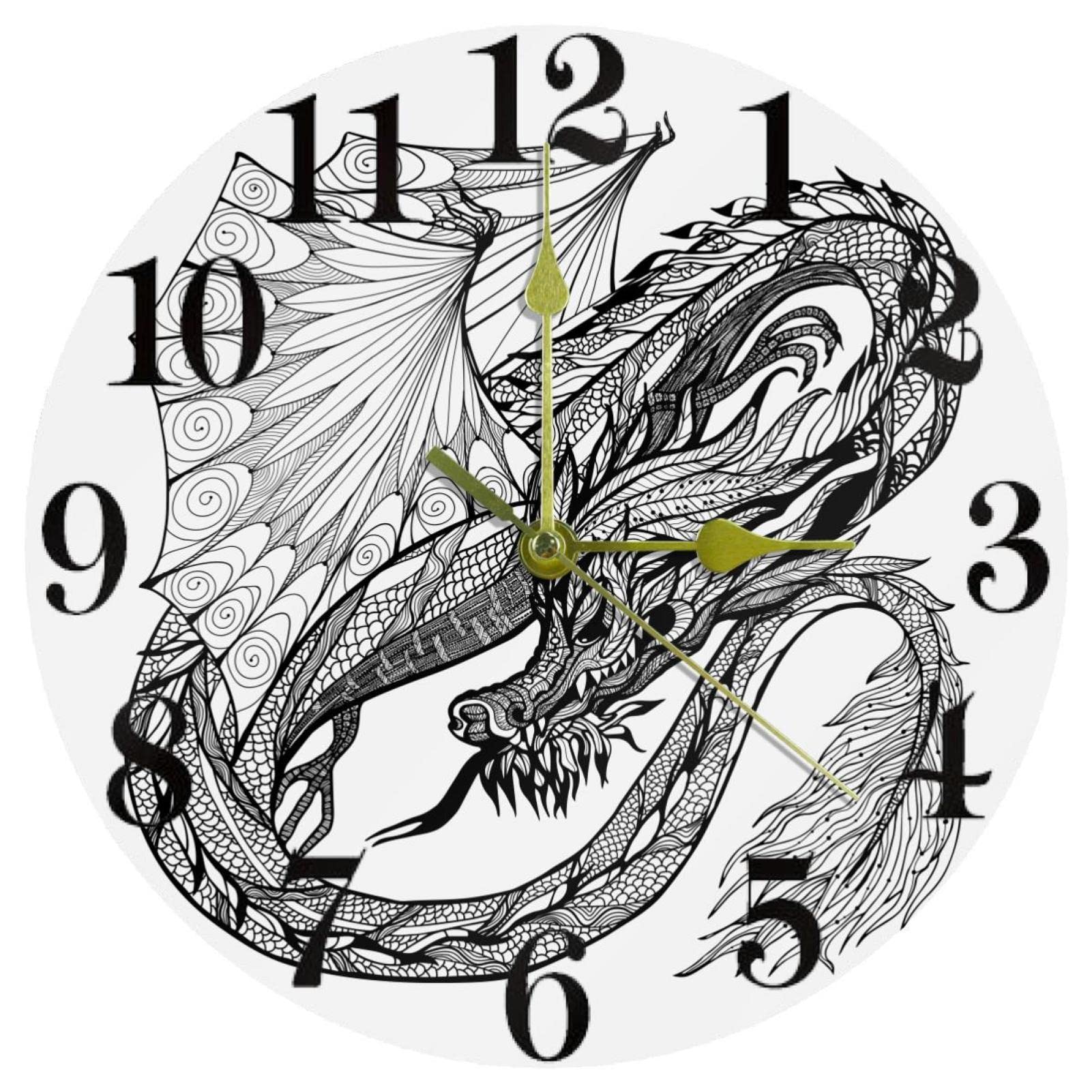 Horloge murale sans bruit Sketch Dragon 25,4 cm à piles pour le bureau