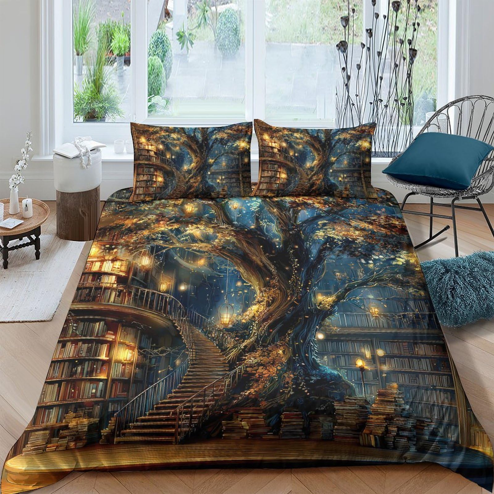 Ctjqhvkz Style-2 3D Printed Enchanted Treehouse Fitted Sheet Microfiber Soft Breathable Dream Forest Mattress Cover For Bedroom Decor Single（135X200cm）
