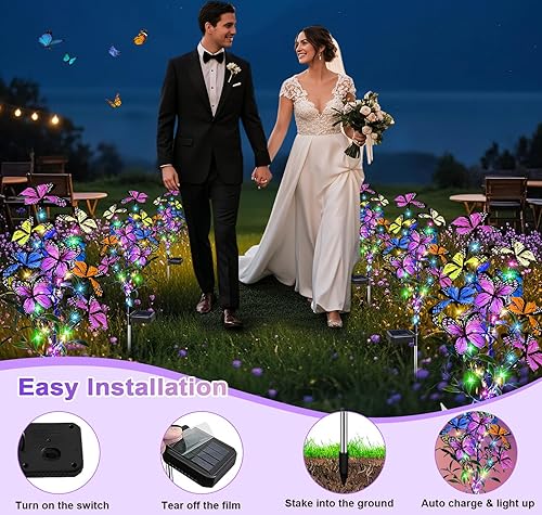 Miniatura 10 de Paquete de 4 luces solares Ostritec para decoración de jardín al aire libre, 20 rosas solares, 7 cambios de color, luces solares impermeables para