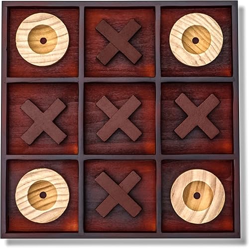 Trademark Innovations Juego de decoración de mesa de escritorio Tic Tac Toe de madera de 14 pulgadas