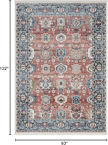 Miniatura 2 de Abani Savoy Collection - Alfombra de área, diseño vintage rojo y crema, 7.9 x 10.2 pies, fácil de limpiar, duradera para niños y mascotas, no