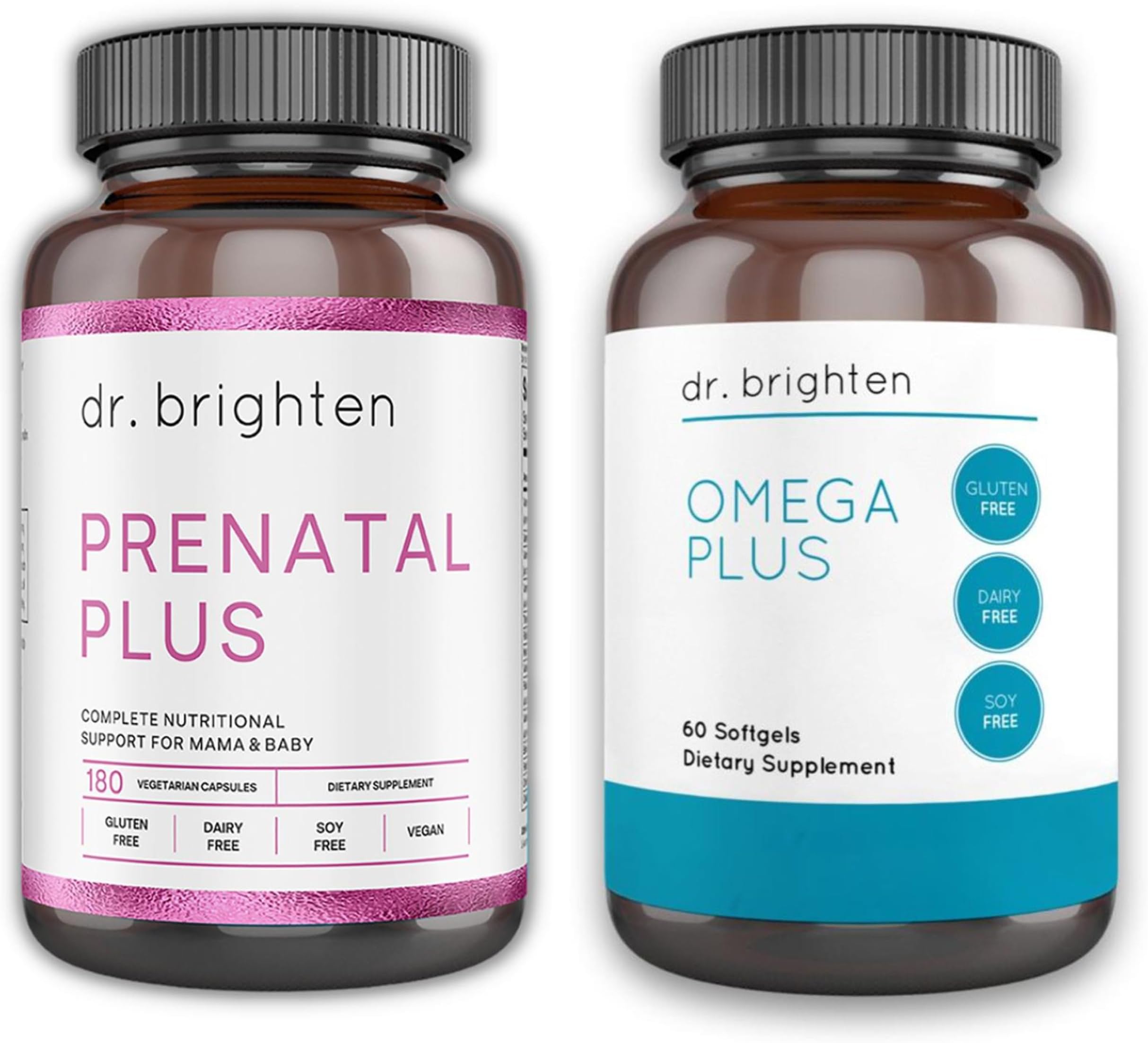 Dr. BrightenPrenatal Plus and Omega Plus Bundle for Pregnant or Nursing Mothers, Non-GMO, No Gluten, No Soy