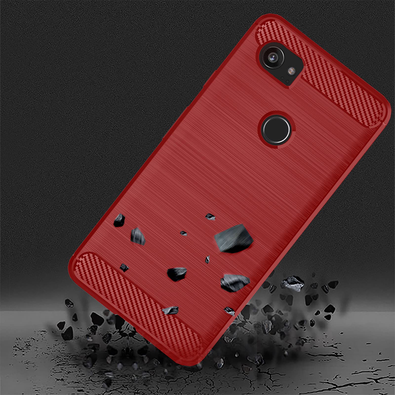 Asuwish Compatible with Google Pixel 2XL Case Tempered Glass Screen Protector Cover and Cell Accessories Slim Silicone Protective Phone Cases for Pixle 2 XL Pixel2XL Pixel2 2LX Carbon Fiber Red