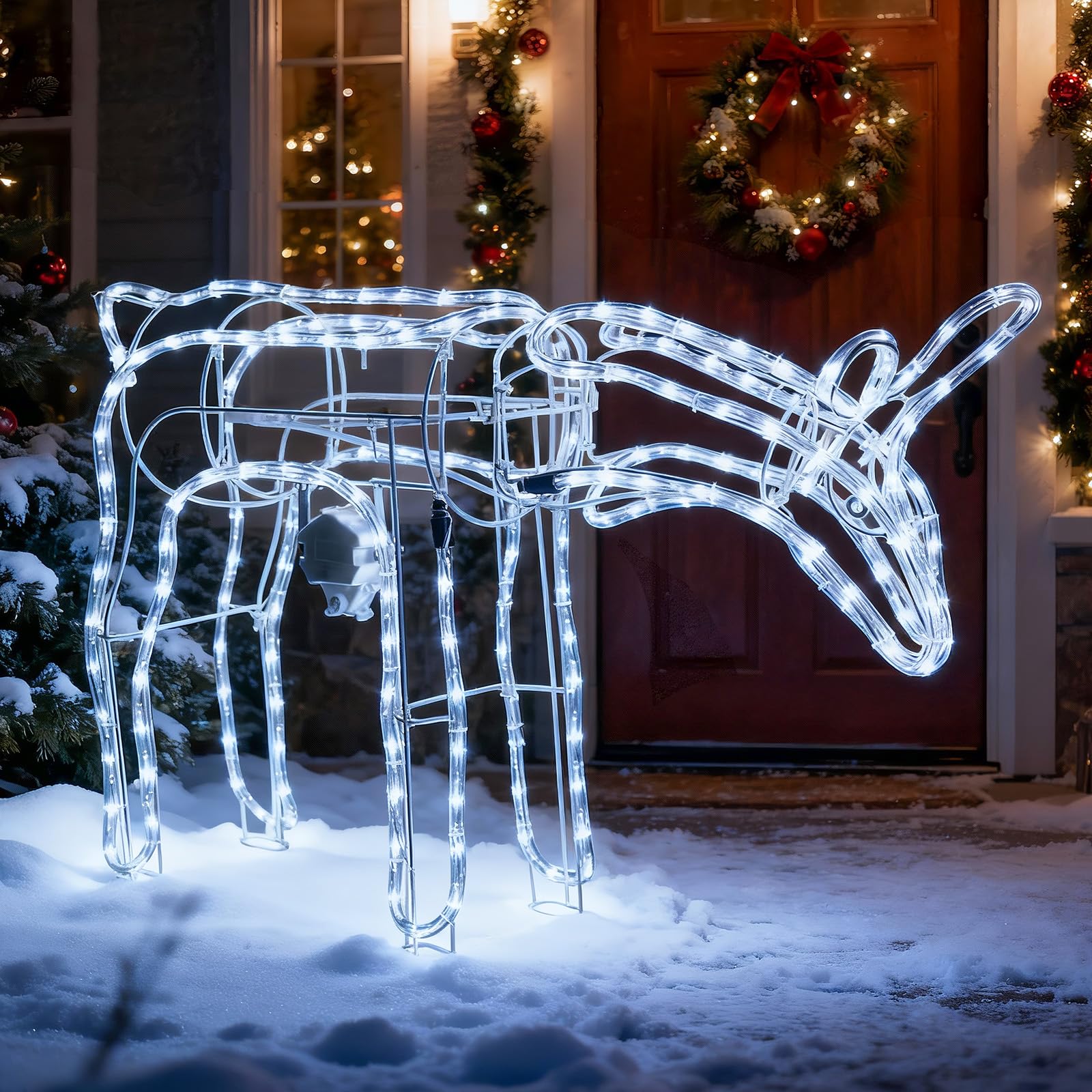 LEDYA Animated Head-Nodding Christmas Reindeer Light,192 LEDs Cool White, Large 53 cm Light Up Reindeer, Indoor/Outdoor Christmas Decoration with Timer, Mains Powered for Festive Home, Garden or Porch