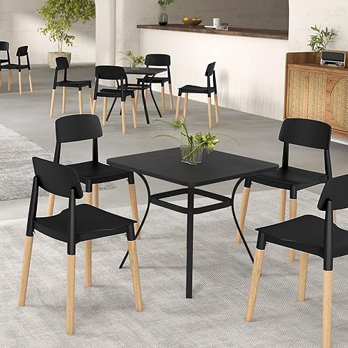Miniatura 8 de Giantex Juego de 4 sillas de comedor modernas, juego de sillas laterales de plástico con patas de madera resistentes, respaldo ergonómico y asiento