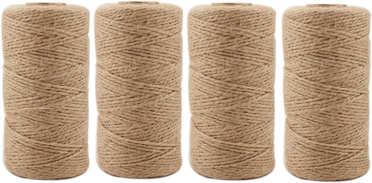 Jute Twine 1312 Feet 2mm 3Ply Natural Arts Crafts Jute Rope Durable Packing String for Gardening Applications(4pcs x 328feet)