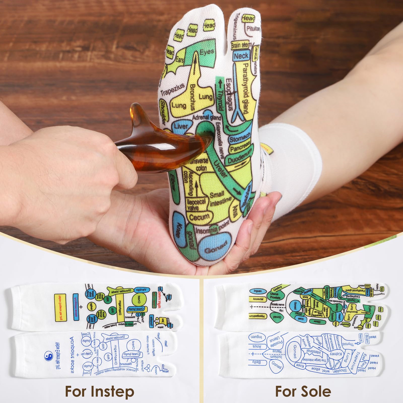 Reflexzonensocken mit Werkzeug, 2 Paar Fußmassage-Socken Akupressur | Chiro Akupunktursocken Massagewerkzeug Set Triggerpunkt Schmerzlinderung Heilmittel Akupunktur Geburtstagsgeschenk für Frauen