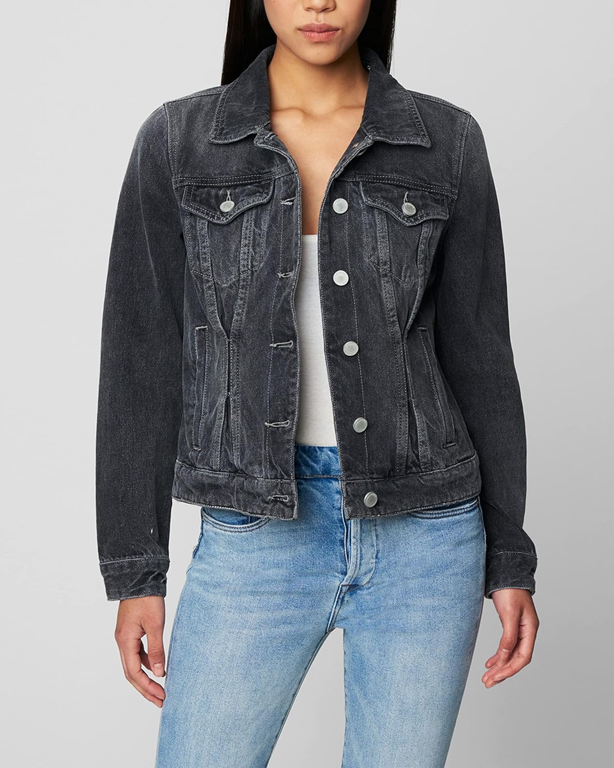 Blank NYC Trucker Denim Hooded Jacket with French Terry Sleeves