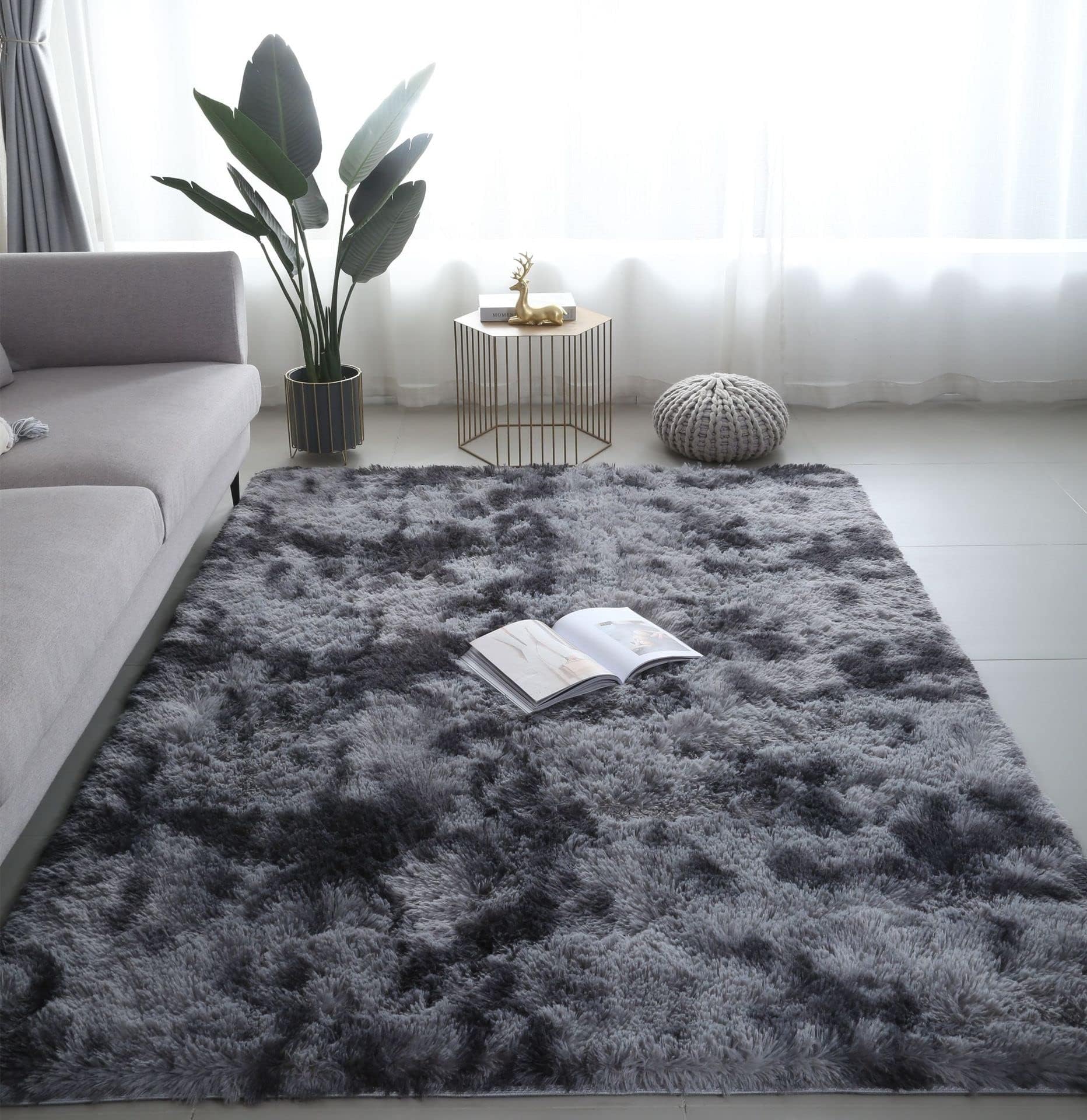 Area Rugs for Bedroom Living Room Fluffy Shag Fur Rug for Kids Nursery Dorm Room Cozy Furry Rugs Plush Throw Rug Shaggy Decorative Accent Rug for Indoor Home Floor Carpet 120 x 160 cm (Dark Grey)