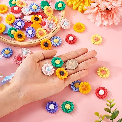 Miniatura 6 de Resin Sunflower Cabochons Flower Daisy Flatback Charms Orange Flower Embellishment for Phone Case Shoe Hairpin Sunglasses Headwear Scrapbooking