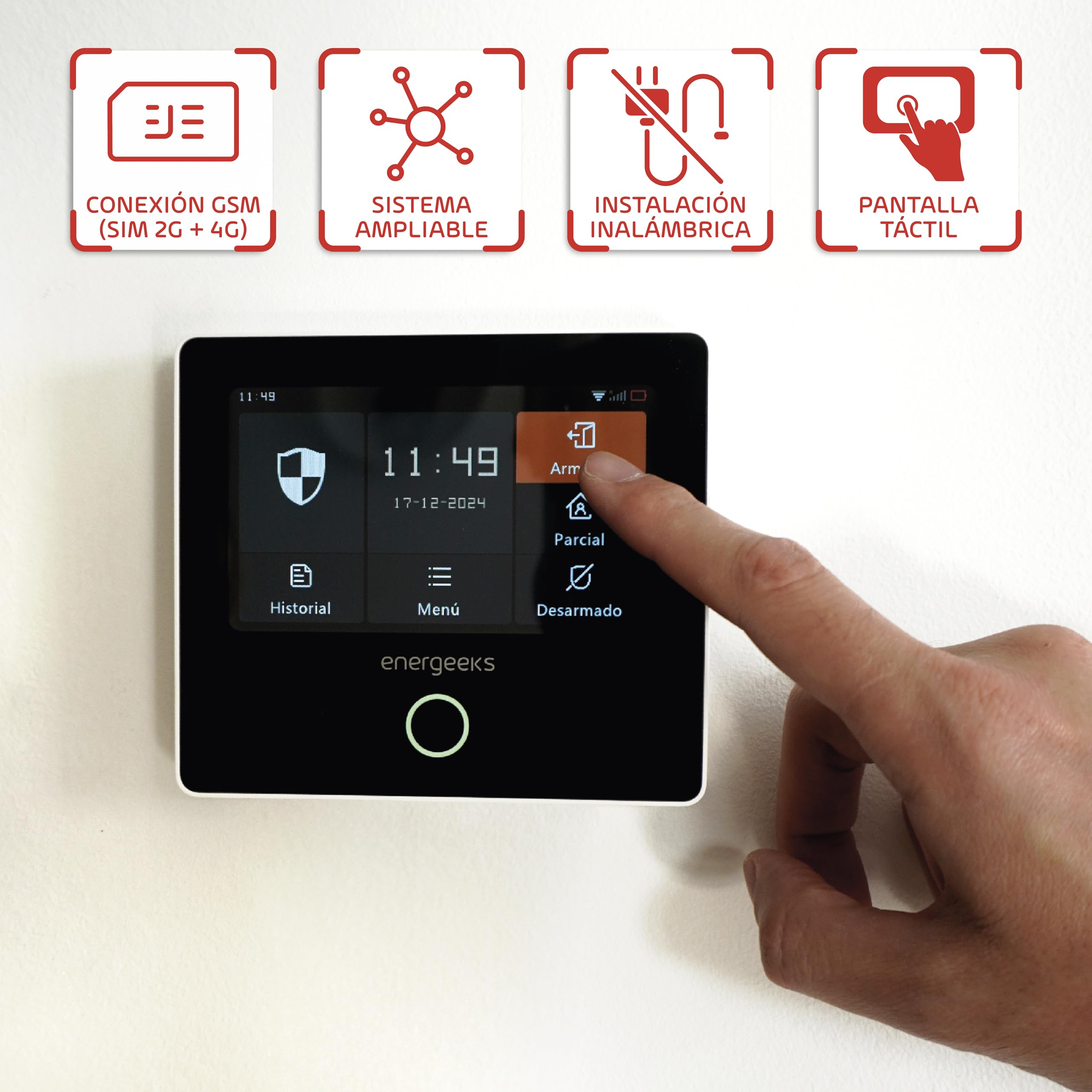 Energeeks - Sistema de Alarma WiFi - Compatible gsm - Incluye Pantalla Táctil, Sirena y Sensores de Movimiento/Apertura - hasta 200 Sensores Adicionales - App Móvil - Compatible con Alexa/Google