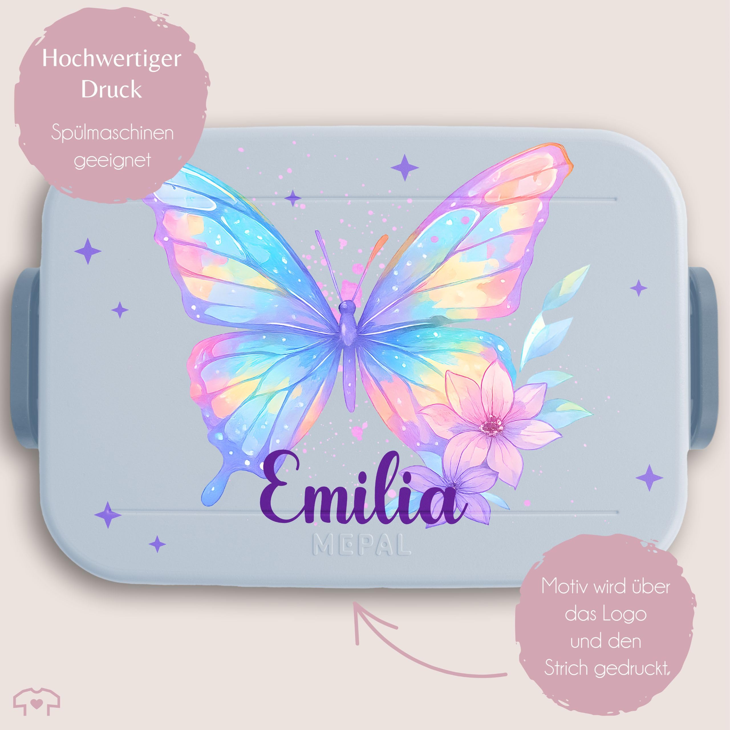 Kinder Bento Box Midi Lunchbox für Mepal Bentobox - Brotbox Schmetterling Schulkind Geschenk mit Name und Jahreszahl personalisiert I Einschulung Geschenk Schuleinführung I Schulanfänger - 900 ml