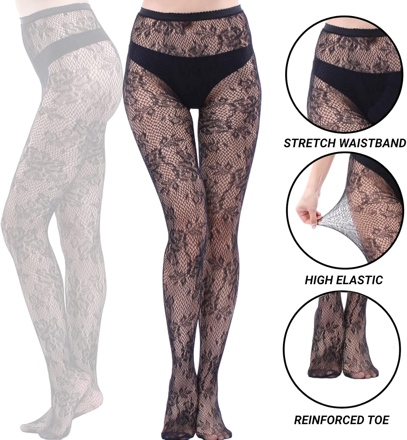 WEANMIX Fishnet Stockings Lace Patterned Tights High Waist Pantyhose Fishnets for Women - Image 4