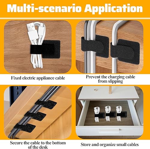 Miniatura 6 de Bewudy 80 correas de cable de gancho y bucle, bridas autoadhesivas de gancho y bucle, organizador de cables debajo del escritorio, organizadores de