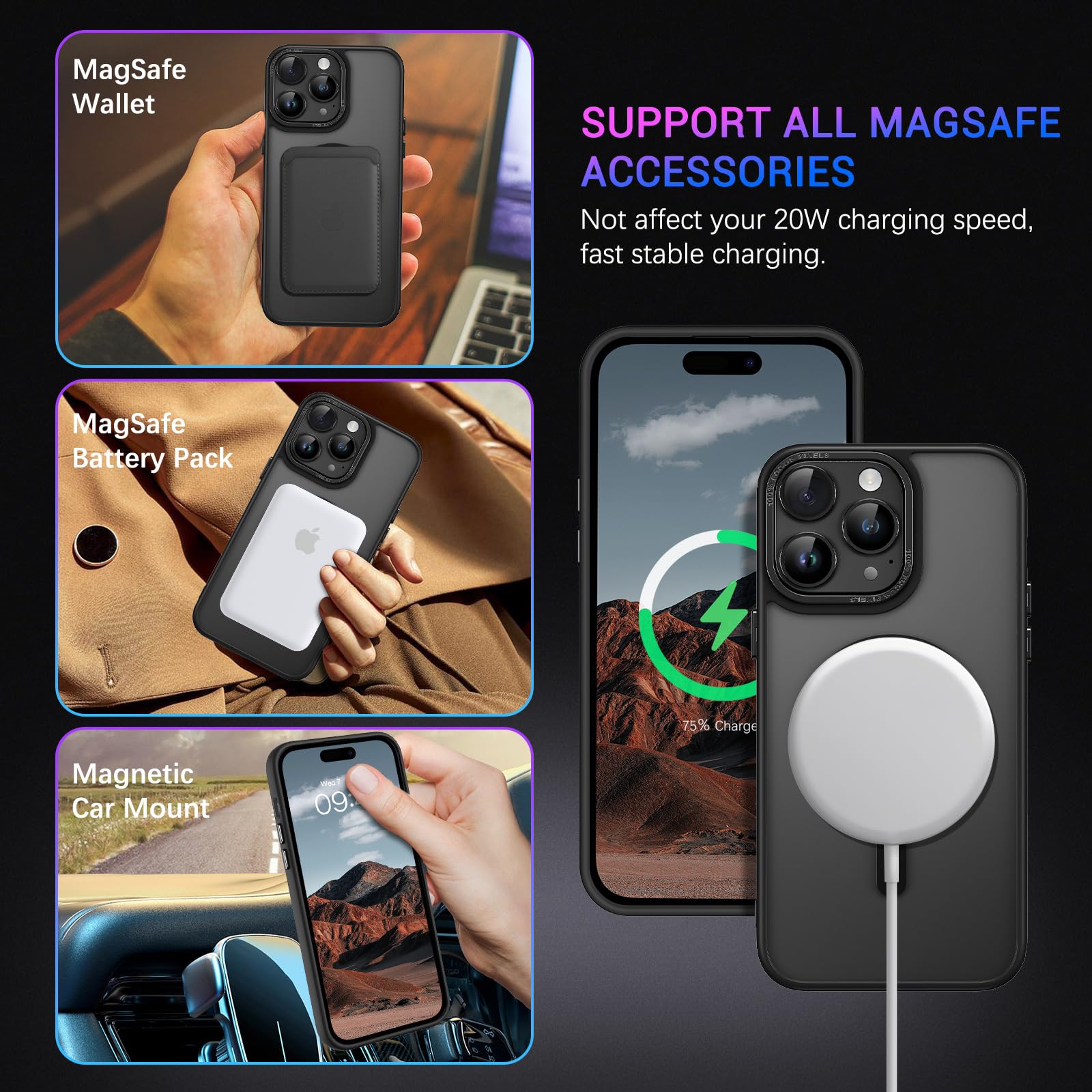 DUEDUE Funda Magnética Para IPhone 14 Pro 6,1" Negro [Compatible