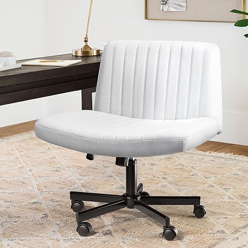 LEMBERI Criss Corss Chair with Wheels,Fabric Padded Armless Wide Office Desk Chairs,120° Rocking Swivel Mid Back Computer Task Vanity Chair for Home Office, Small Space