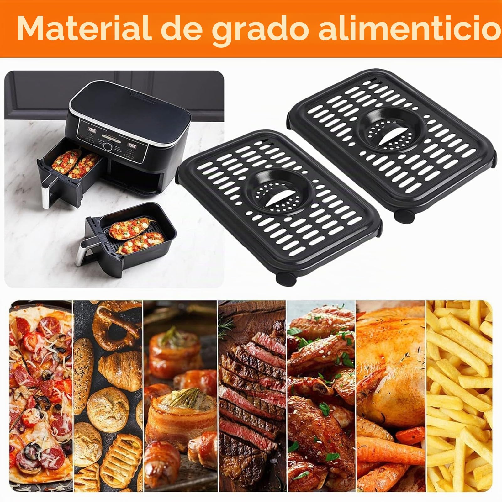 Bandeja de fritería de aire GWBSXM para Ninja Foodi AF300UK 6 en 1 friterías de aire DualZone de 7.6L, accesorios de fritería de aire de grado alimentario antiadherente, piezas de repuesto