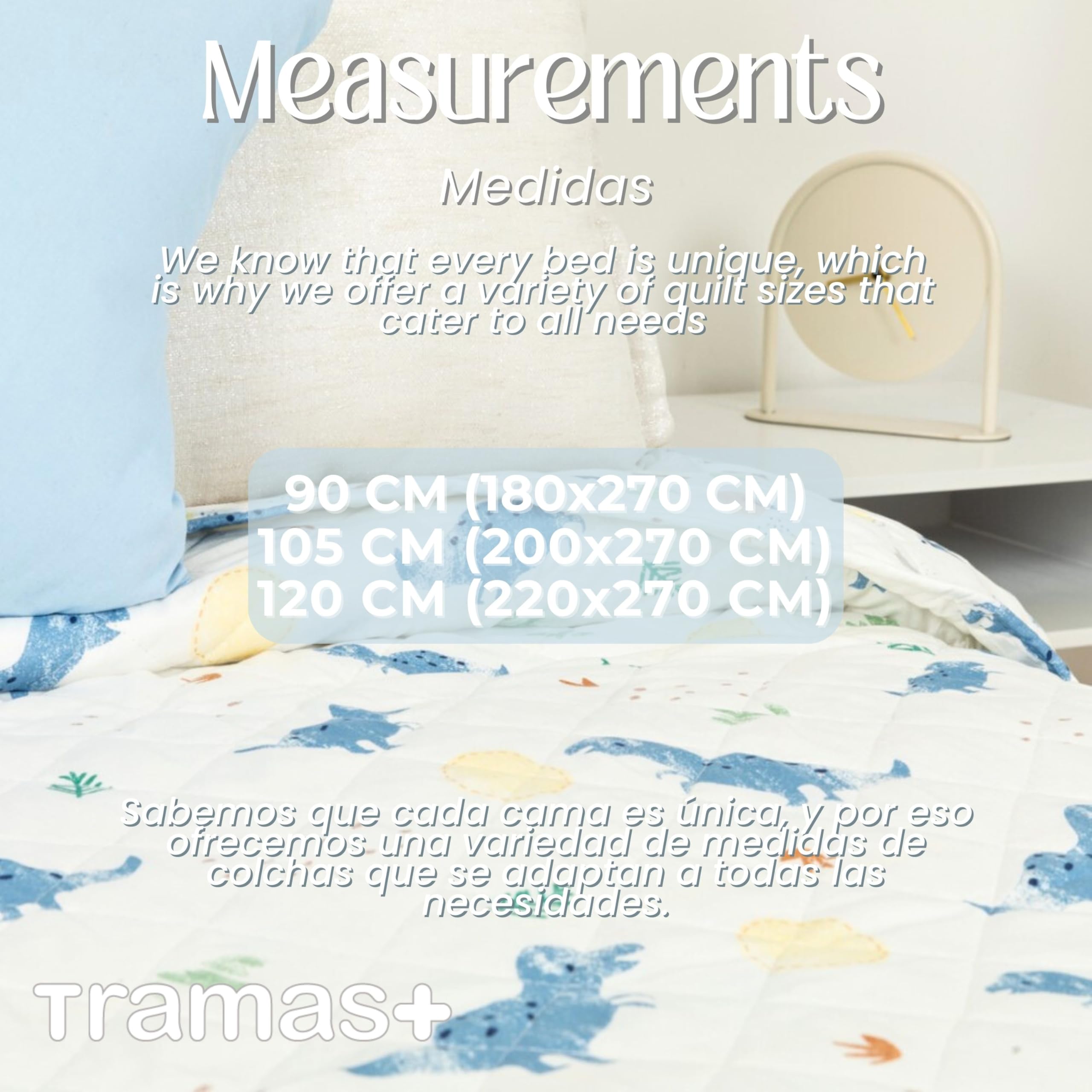 TRAMAS+ Colcha Infantil de Verano y Primavera, Microfibra Acolchada Estampada, 220 x 270 cm, Diseño Divertido para Cama 120 cm - Dinosaurus Indigo