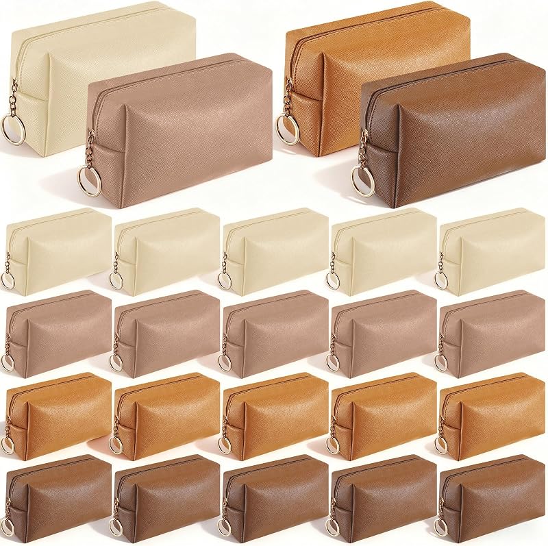 Chunful 24 necessaires de maquiagem de couro sintético PU, série marrom