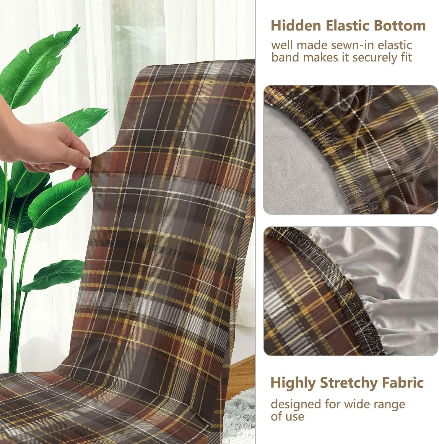 ALAZA Chair Covers for Dining Room, Brown Red Tartan Plaid Stretch Chair Cover Sets Chair Protector Removable Washable for Ktichen Restaurant Hotel