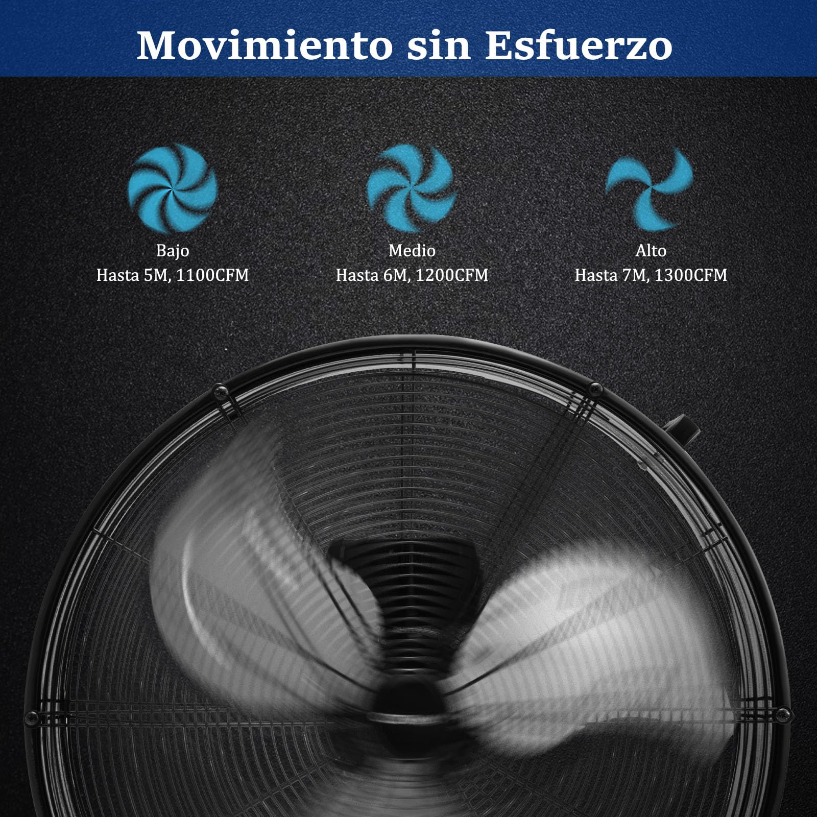 RELAX4LIFE Ventilador de Suelo 180W de Φ60cm con 3 Velocidades Ajustables, Ventilador de Tambor de Aluminio y Hierro con 1 Asa y 2 Ruedas para Fábrica, Tienda, Cobertizo (Negro)