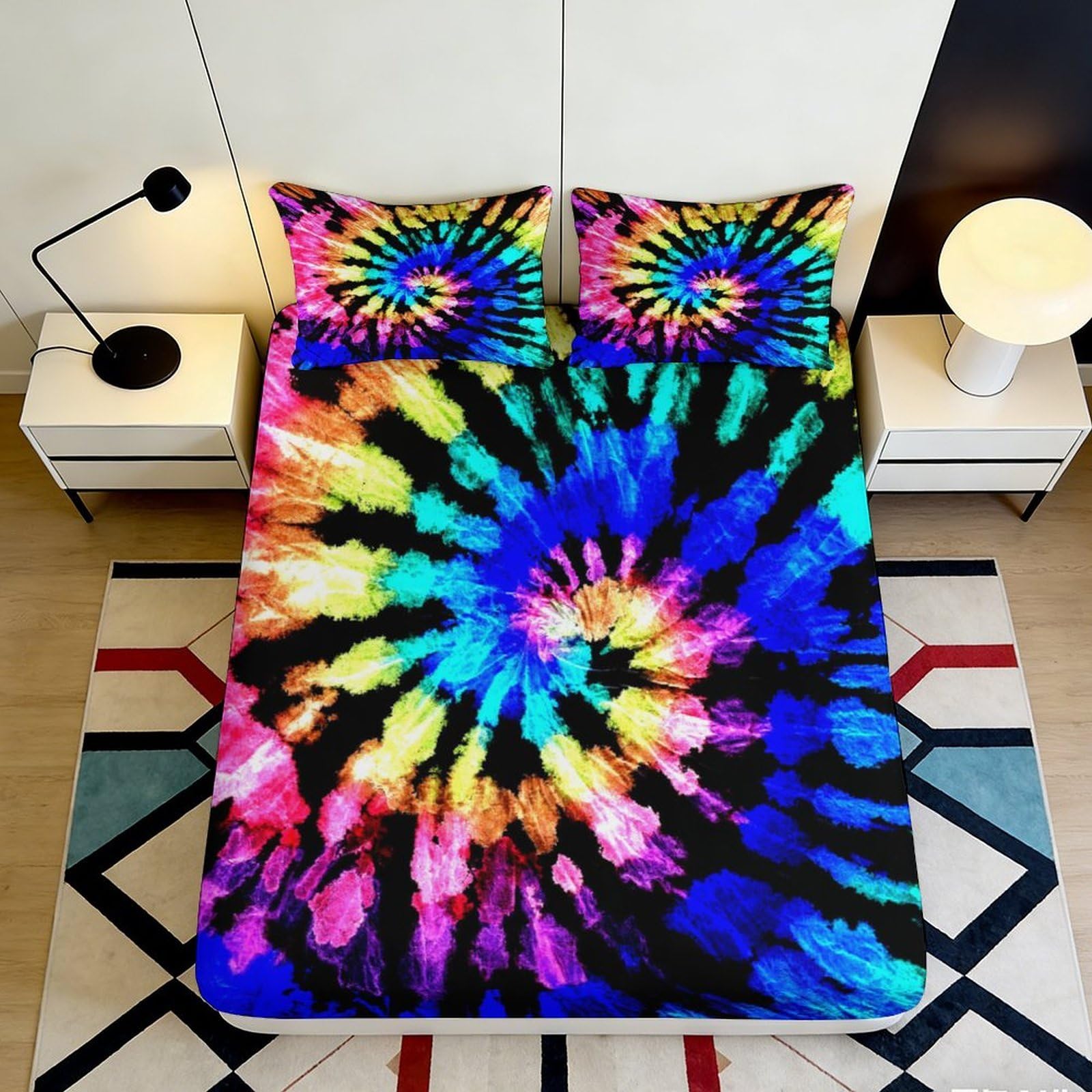 Pnayamiorkfel Style-7 3D Printed Tie Dye Spiral Fitted Sheet Microfiber Soft Breathable Rainbow Swirl Mattress Cover For Bedroom Dorm Decor 90X200x25cm