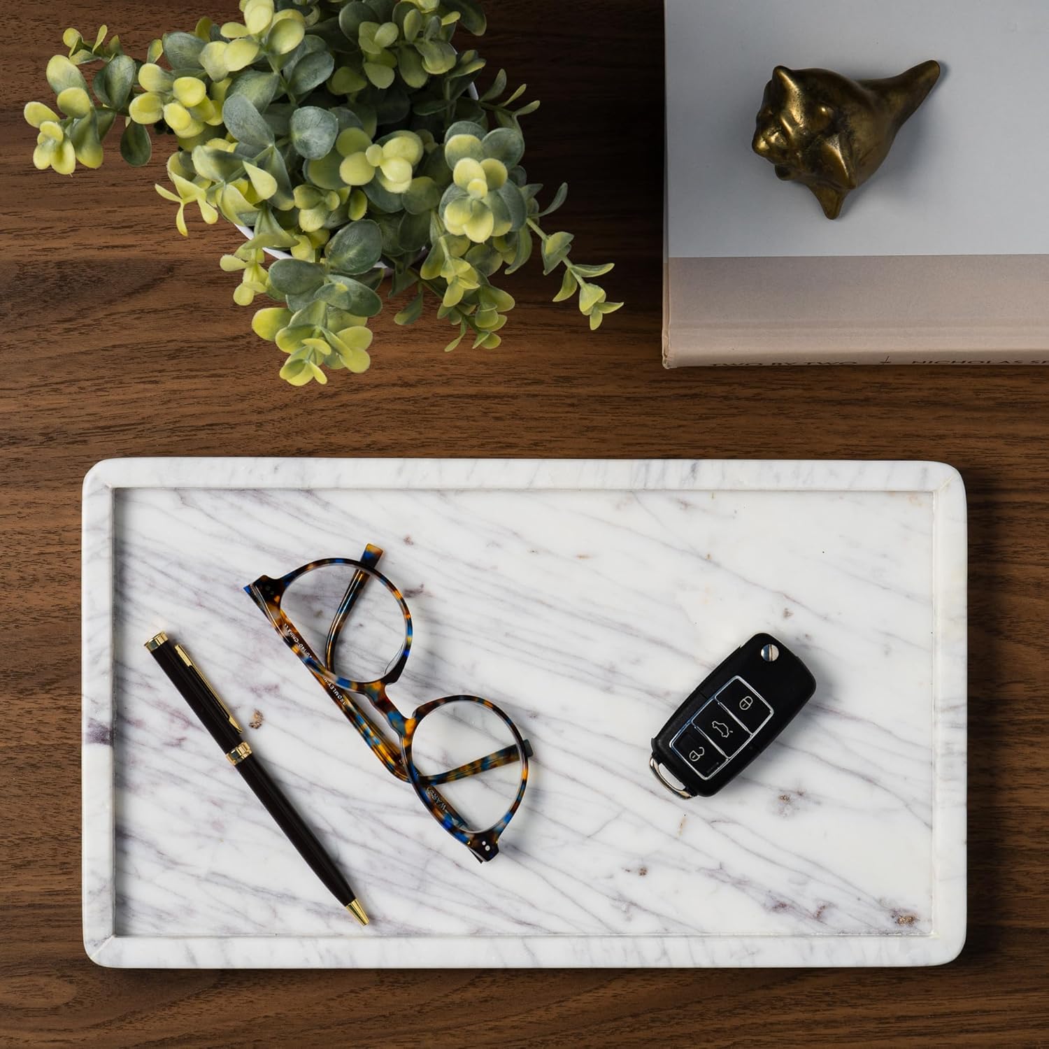 Cork & Mill Marble Tray for Bathroom Countertop, Kitchen Counter, or Catchall - 13" x 7½" Large Vanity Tray for Skincare or Perfume - Handcrafted Natural White Marble Stone Organizer - Image 4