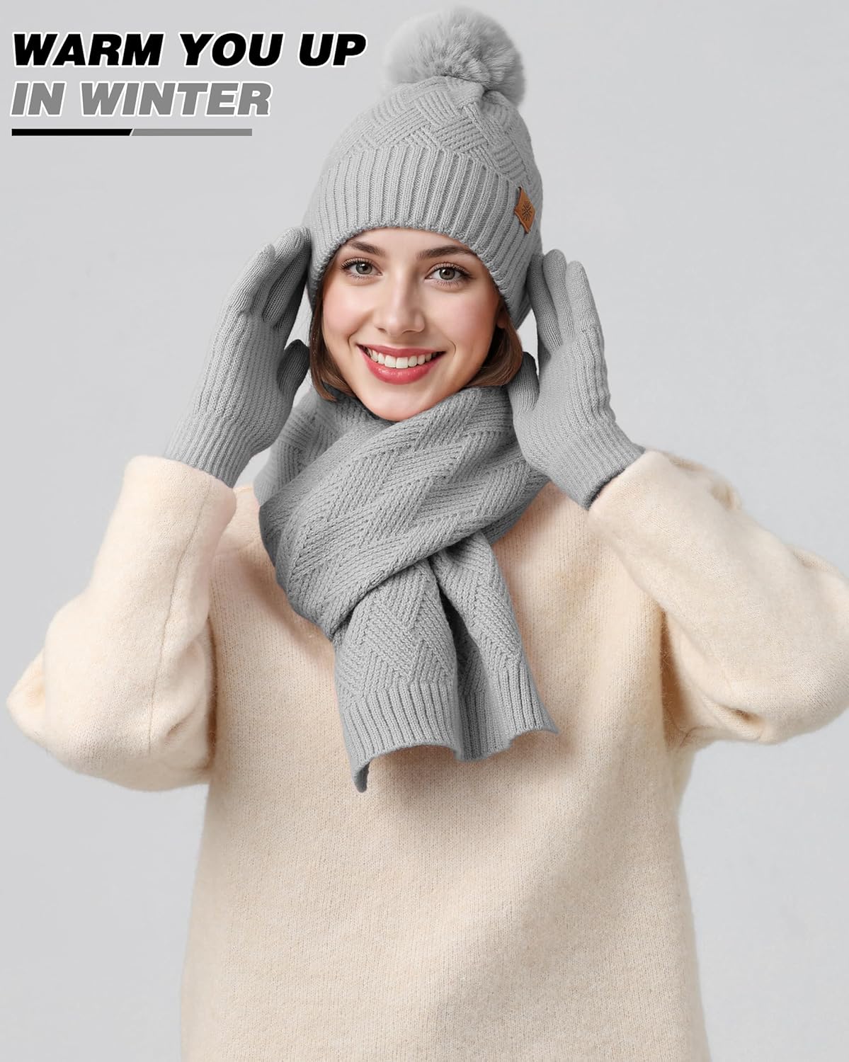 Hat Gloves Scarf Set Women - 3-Piece Scarf and Gloves Set for Women with Touchscreen Winter Glove, Scarves for Men - Image 5