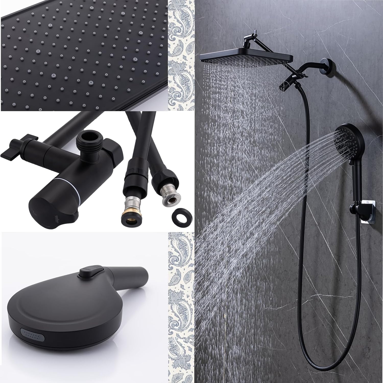 Black Large High Pressure Filtered Shower Head with Handheld, 14" Rain ShowerHead and 10 Spray Handheld with Filter, Upgrade Dual Shower for Couples Bathroom Accessories and Hard Water
