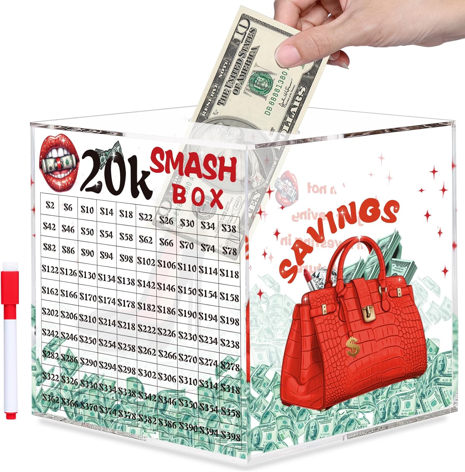 20k Smash Box for Money, Large Piggy Bank for Adults 20000 Savings Challenge Box, Money Saving Box for Cash, Big Unbreakable Clear Acrylic Money Saver Must Break to Open